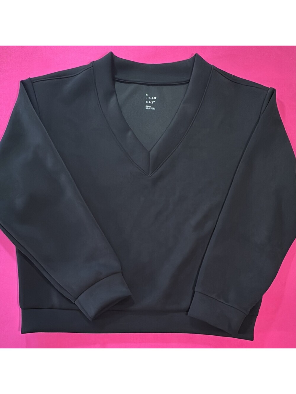 A New Day Work Size S Black V‑Neck Long Sleeve Top Size Small New